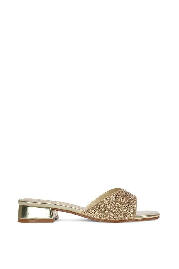 XY LONDON Low Heel Sandal Mules With Diamante Details - Gold