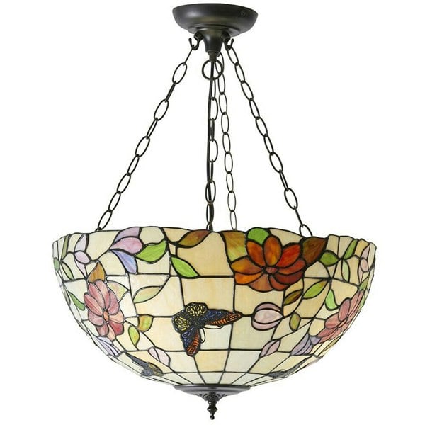 Large Tiffany Butterfly Pendant Light - Dark Bronze Finish - 3 x 60W E27 GLS Loops