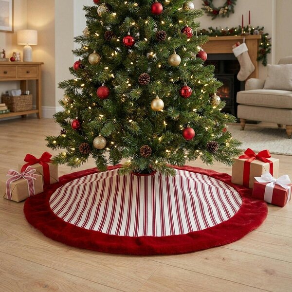 Garden Greatness Red Velvet Striped Christmas Tree Skirt