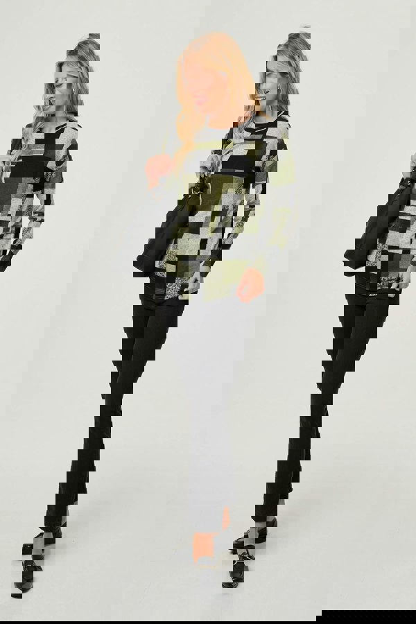 Green | Geo Print Long Sleeve Relaxed Top
