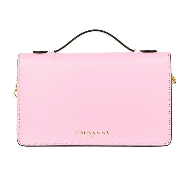 Embassy London Envy - Pink & Cream - Women's leather flap clutch bag with strap