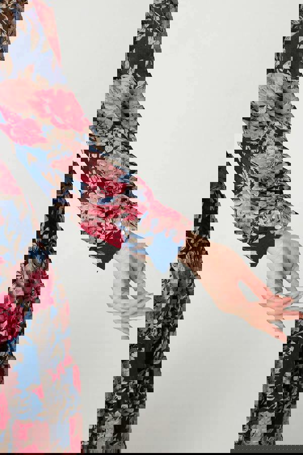 Navy | Floral Tie Waist Relaxed Tier Midi Dress