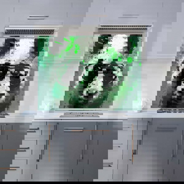 Warren Reed - Designer Panda With Glasses, Green Splashart Kitchen Splashback