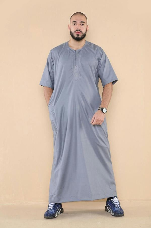 Infinity Leather Mens Thobe Jubba Islamic Arab Moroccan Saudi Zipped Kaftan Arab Robe