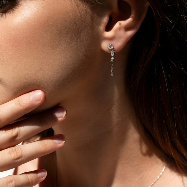 Spero London Fine Diamond Linked Tennis Earring in 14ct Solid Gold - Single