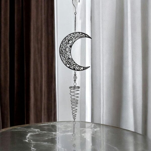 EDH Door Hardware Moon Stainless Steel Hanging Spiral Spinner – 80cm x 15cm | 3D Kinetic Wind Sculpture for Garden, Patio & Home Décor