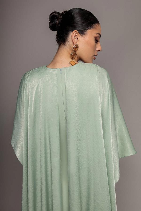 Goddiva Scoop Neck Velvet Satin Cape Sleeve Maxi Dress - Sage Green DR5074