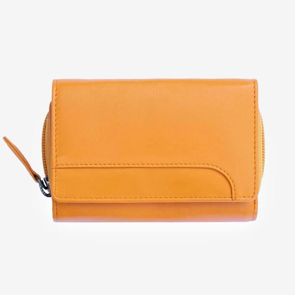Yellow  wallet with a zipper on a white background
