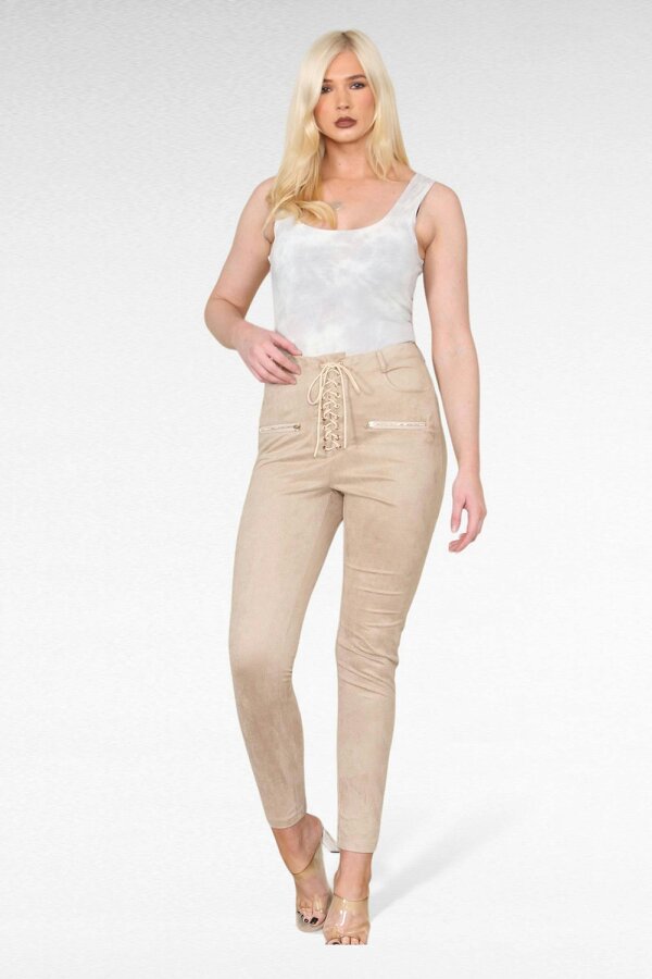 Elaina Fashion Women's Stone Super Soft Faux Suede Slim Fit Bodycon Trouser 