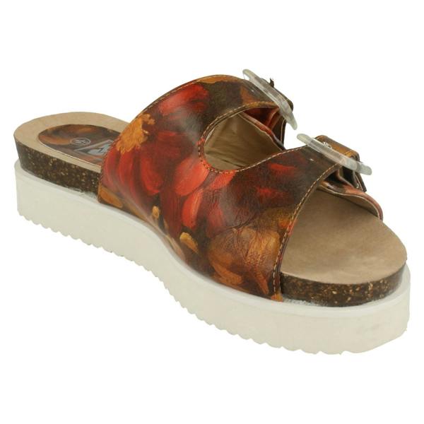 Down to Earth Ladies Down To Earth Twin Strap Leaf Design Mules