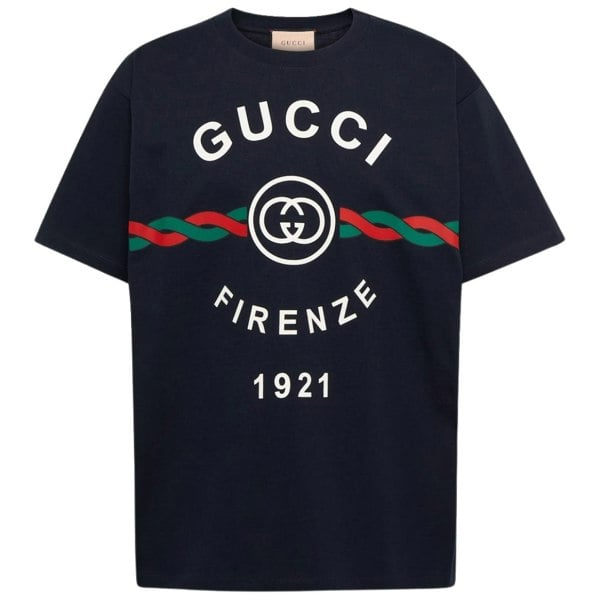 Gucci Firenze 1921 Logo Oversized Fit Navy Blue T-Shirt S