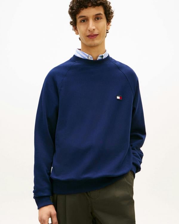 Tommy Hilfiger Tommy Flag Elevated Mens Sweatshirt - Carbon Navy | CHO | Designer Mens Sweatshirts