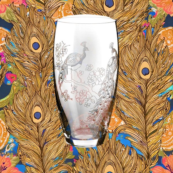 Peacock Crystal Vase - 26cm