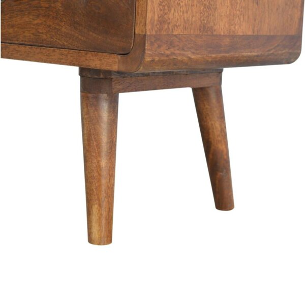 Wyld Haus Ostuni Low Curved Chestnut Mango Wood TV Media Unit 2 Drawers and Open Shelf