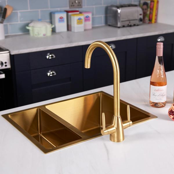 Flode Drammen | Dual Lever Kitchen Mixer | Brushed Brass Finish