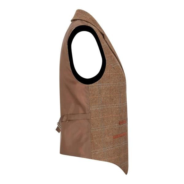 TruClothing Women's Oak Brown Tailored Fit Tweed Waistcoat in Herringbone Check