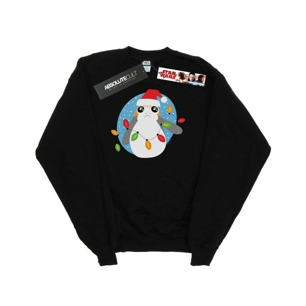 Star Wars Boys The Last Jedi Porg Christmas Lights Sweatshirt - Black