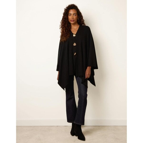 Blue Vanilla Batwing Button Detail Poncho