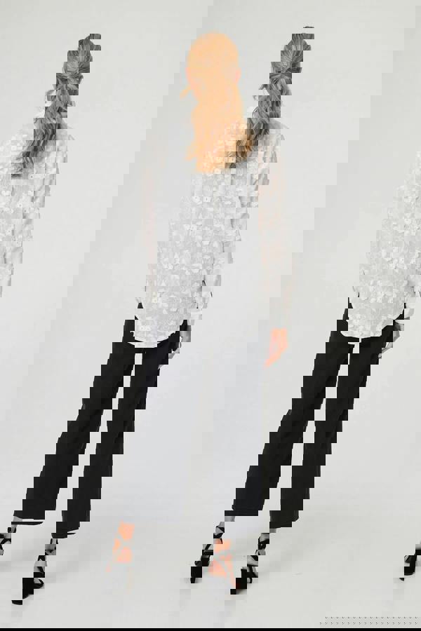 White | Floral Lace Embroidered Semi Sheer Shirt