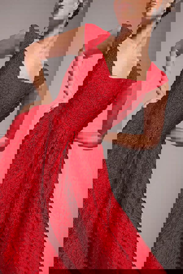 Crushed Satin Sleeveless A Line Midi Dress - Red DR4551