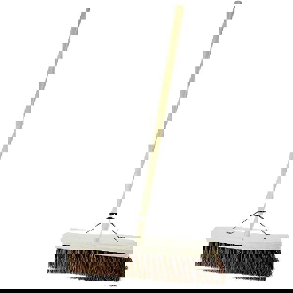 1 x Bassine Hard Bristle 18" Long Handle Indoor Outdoor Sweeping Brush