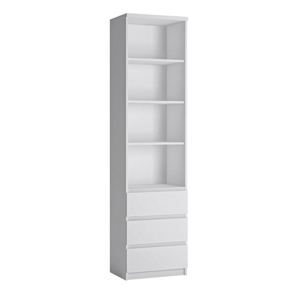 Furniture To Go Fribo Tall Narrow 3 Drawer Bookcase in White