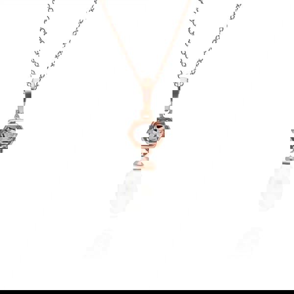 270P030409925 Modern Pearl & White Topaz Hexagon Drop Pendant in Rose Gold Plated Silver 1