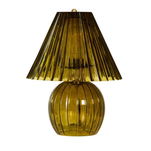 Lighting Collection Ribbed Green Glass Table Lamp