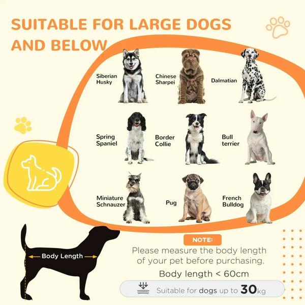 Dog cage capacity infographic with large-dog silhouettes and paw icon graphics