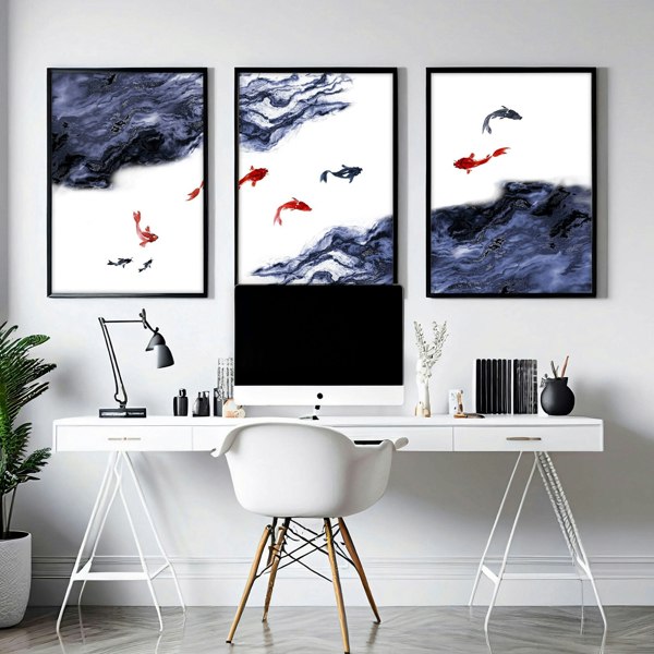 Work office wall art | set of 3 Japanese wall art