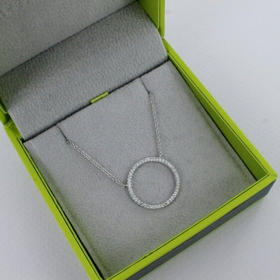 Reeves & Reeves 14K Large Solid Gold and Diamond Open Circle Necklace