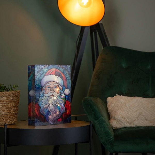 Samuel Alexander 28cm Battery Powered Light up Glass Christmas Decoration with Santa & Warm White LEDs
