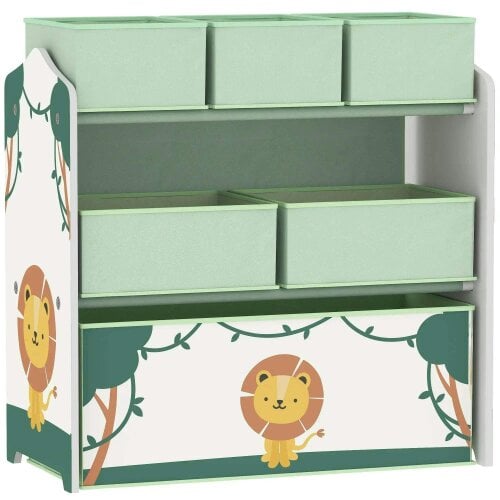 Bobobiy Kids Toy Storage Units, 3-Tier Toy Organiser Shelf with 6 Removable Boxes for Kids, Bedroom, Playroom, Green