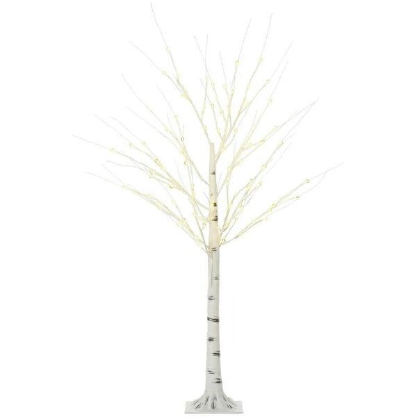 Bobobiy 5ft Artificial White Birch Tree Light with Warm White Pre-Lit LED Light for Indoor and Covered Outdoor Use