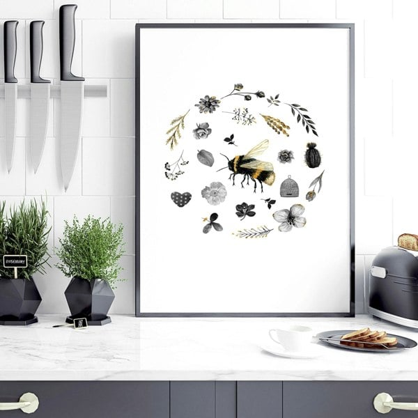 Bees artwork | set of 3 Kitchen wall art prints