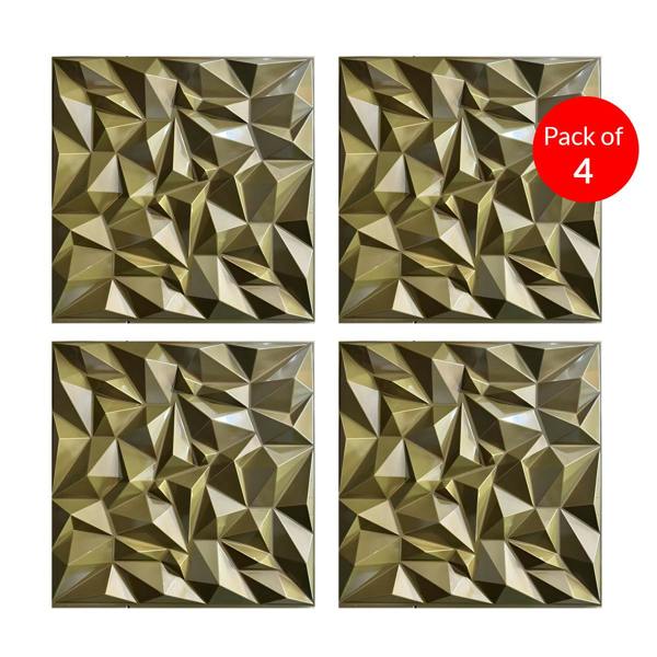 ENER-J 3D PVC Wall Panel, Faceted Diamond Design, Gold, Size: 500x500x1mm | Pack of 4