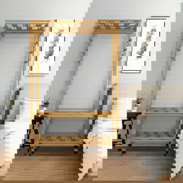 Modcraft Wooden Clothes Rail Rack – Heavy Duty Garment Hanging Stand with Shelves Open Wardrobe