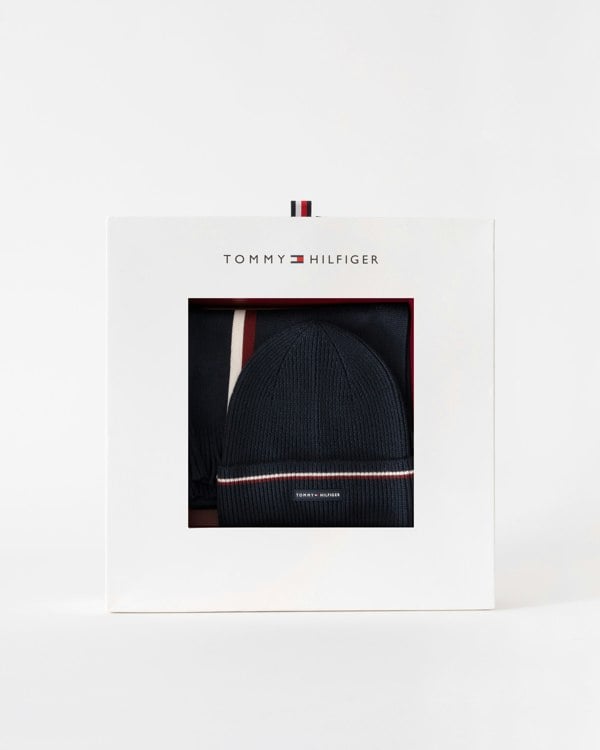 Tommy Hilfiger TH Wool Beanie &amp; Scarf Gift Set in Space Blue