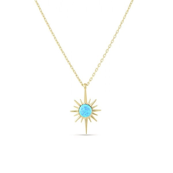 Spero London Blue Opal Northernstar Sterling Silver Pendant Necklace