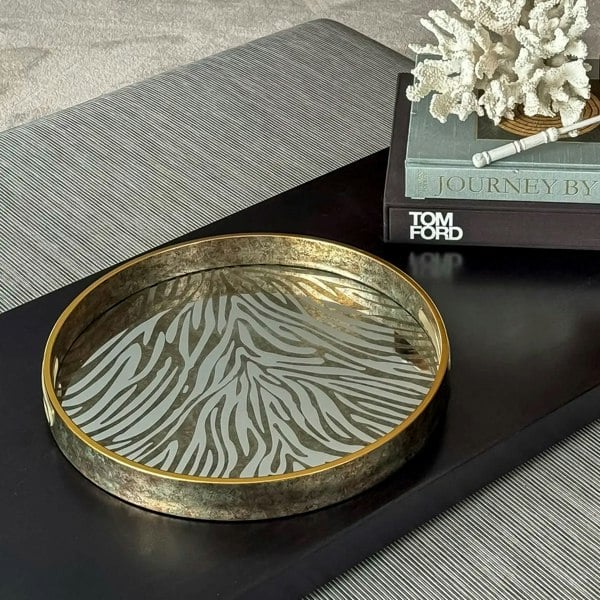 Maison des Cadeaux Round Zebra Theme Decorative Coffee Table Tray