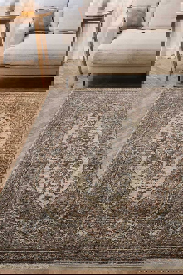 Raja Medallion Vintage Rug – Brown Heritage Elegance