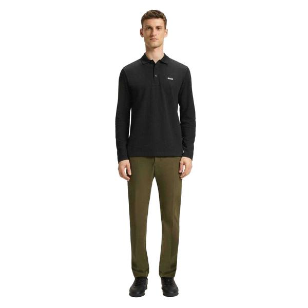 Boss Mens Plisy Long-Sleeved Polo Shirt - Black - 
