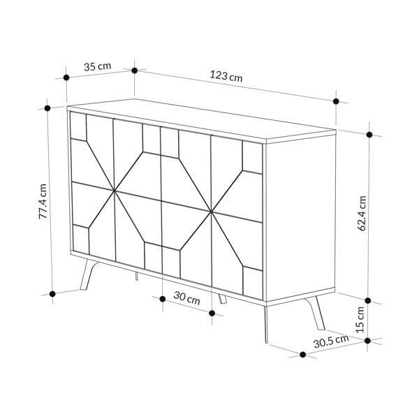 Decortie Dune Geometric 4 Door Sideboard with Metal Legs (W) 123cm