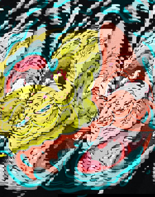 SpongeBob SquarePants Mens Black Krusty Pants Seas The Day Short Sleeved T-Shirt