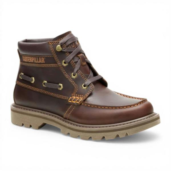 Caterpillar CAT (Caterpillar) Mens Tan Brown Leather Hiking Ankle Boots - Colorado Boat-Mid
