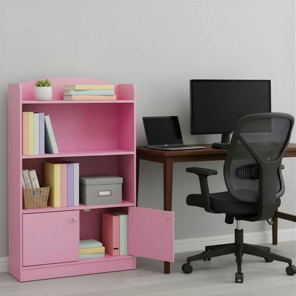 WALPLUS KidKanac Bookshelf with Storage Cabinet, Pink | High Quality Decorative Wall Design