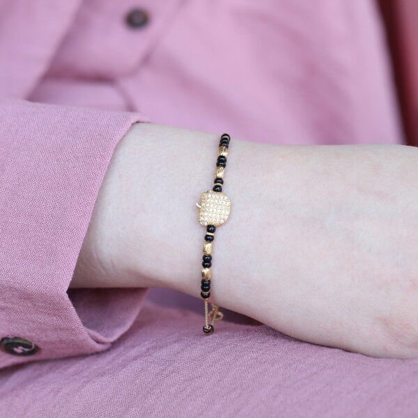 The Colourful Aura 18k Gold plated Black Bead Nazar Charm bracelet