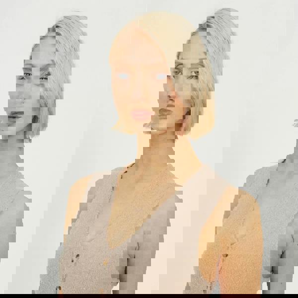 Brave Soul Taupe Mossy Yarn V-Neck Knitted Waistcoat - Taupe Image 4