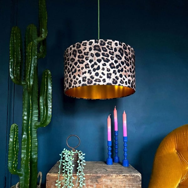 Jaguar Print Velvet Lampshade with Gold Lining from Love Frankie