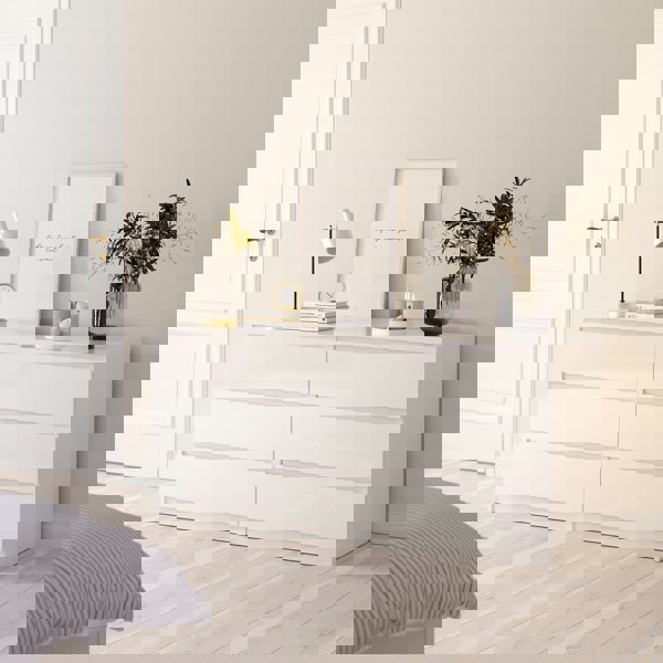 Furniture To Go Naia Wide Chest of 6 Drawers (3+3) in White High Gloss